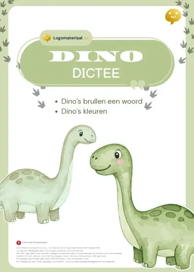 Dino dictee werkblad voor logopedie en spelling
