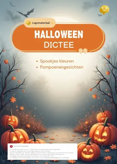 Halloweendictee werkblad voor kinderen, logopedisch materiaal