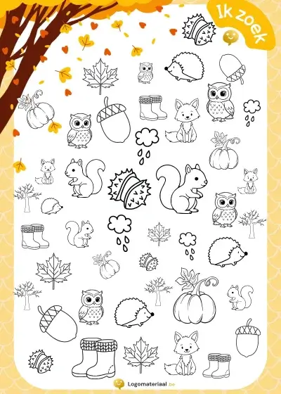Logopedisch herfst werkblad voor kinderen met zoek- en taalopdrachten