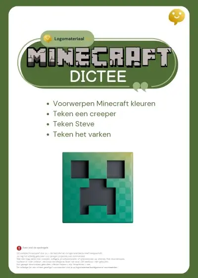 Minecraft dictee werkblad voor logopedie en spelling
