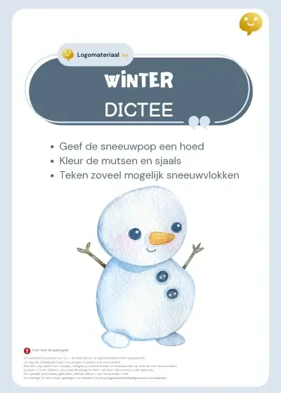 Winterdictee werkblad voor logopedie en spelling