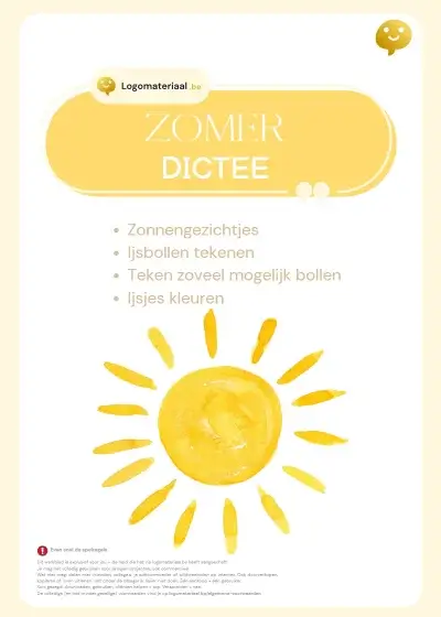 Zomerdictee logopedisch werkblad voor kinderen